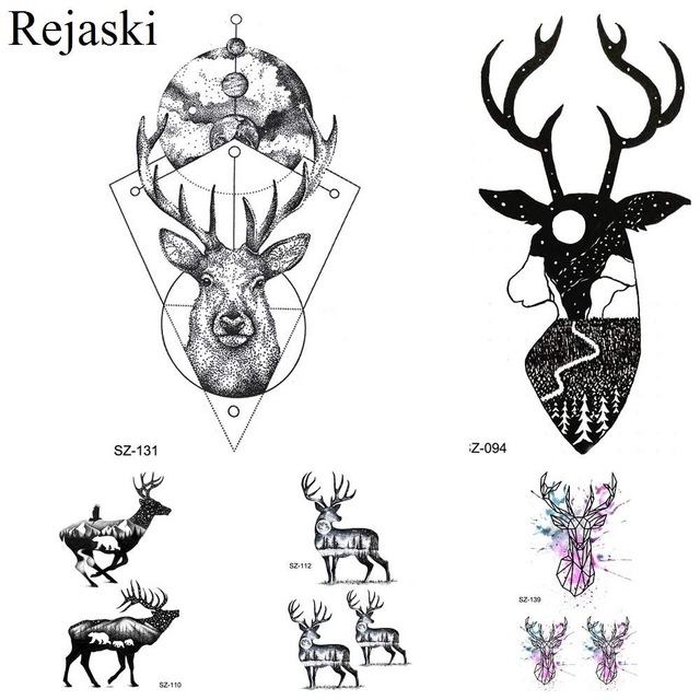 640x640 Rejaski Black Moon Planet Deer Elk Women Tattoo Stickers Men Body - Deer Pictures Drawing