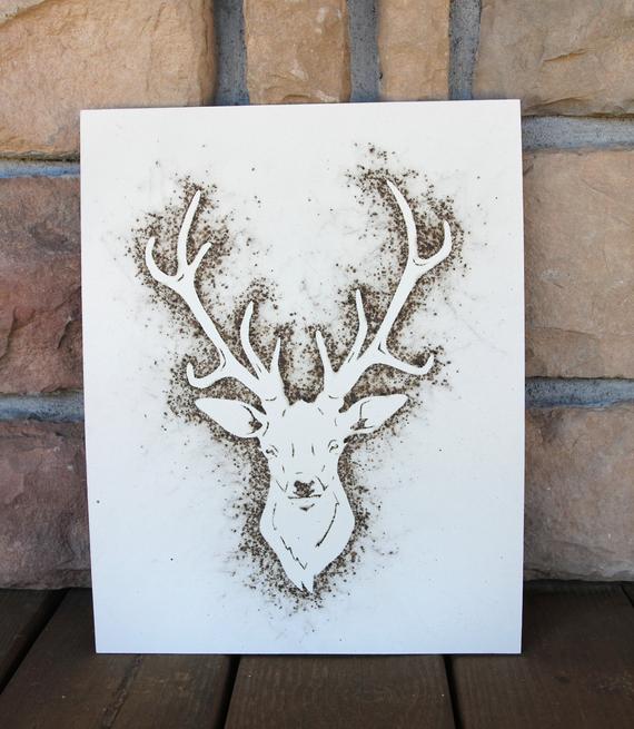 570x655 Deer Portrait Fire Etched W Gunpowder Art Drawing Etsy - Deer With Antlers Drawing