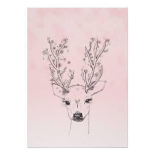 307x307 Deer Drawing Posters Photo Prints Zazzle - Deer With Antlers Drawing