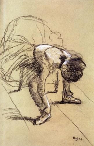 324x500 seated dancer adjusting her shoes - Degas Drawings
