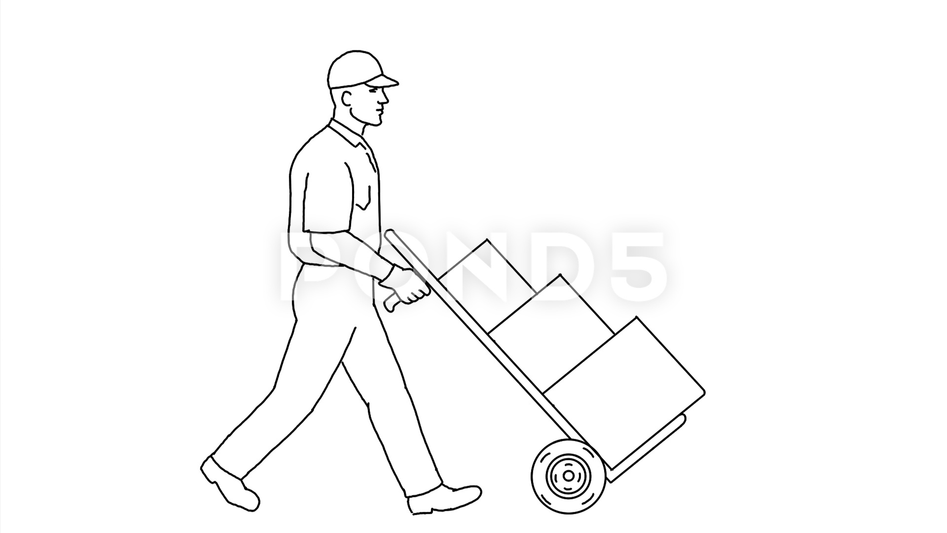 1920x1080 delivery worker pushing hand cart with boxes drawing animation - Delivery Drawing