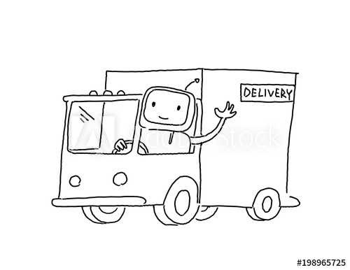 500x386 robot on the truck goods delivery sketch, drawing - Delivery Drawing