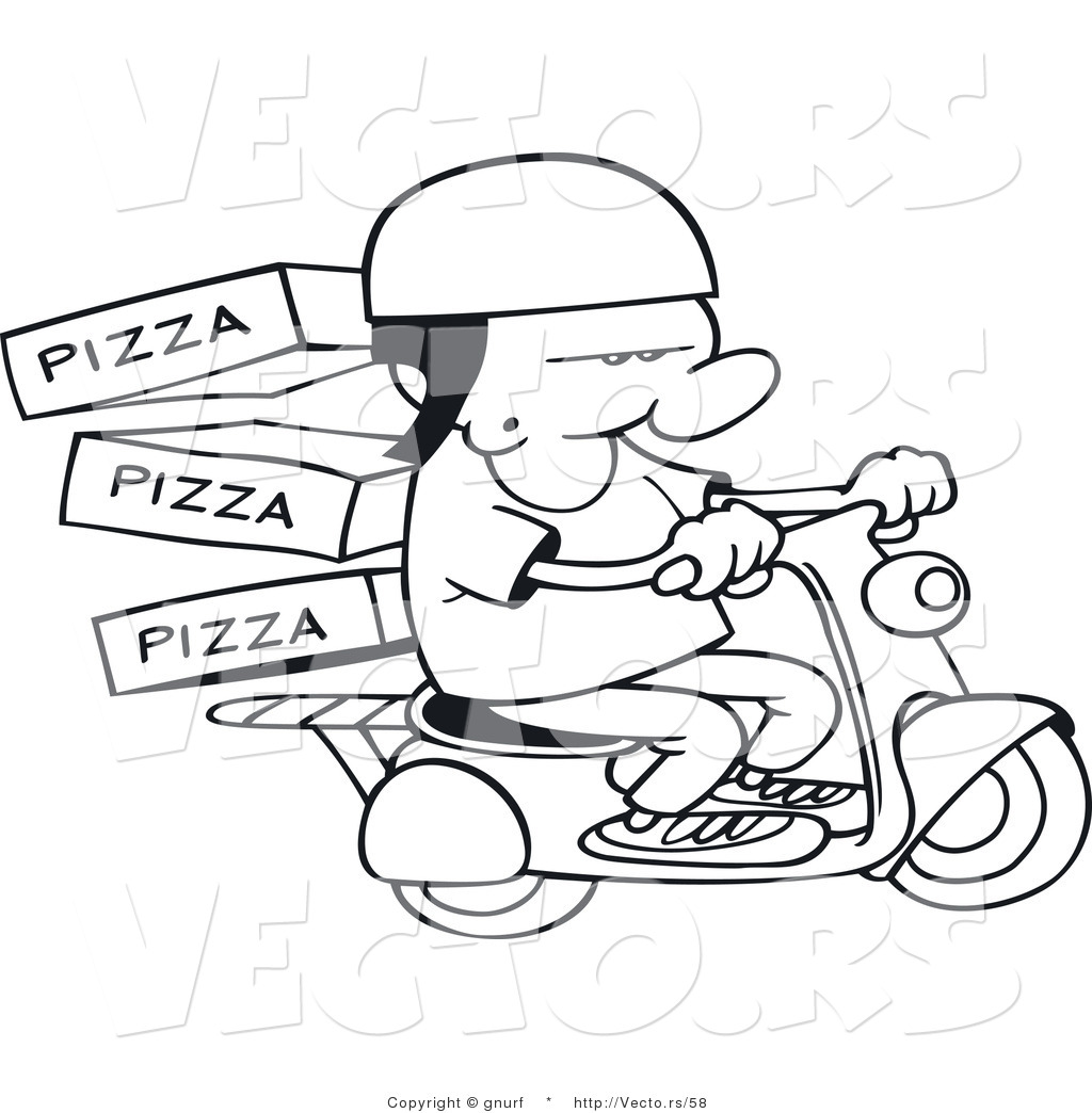 1024x1044 vector line drawing of a pizza delivery man delivering fresh - Delivery Drawing
