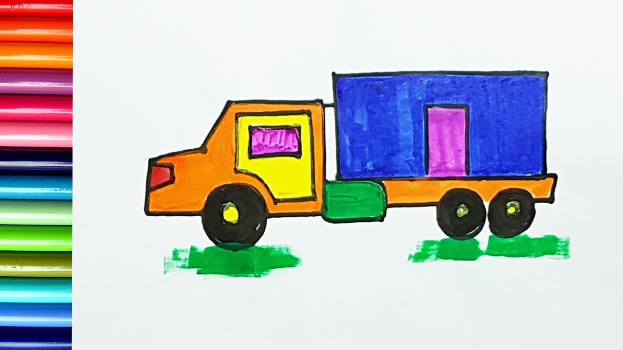 1280x720 How To Draw A Delivery Truck, Drawing A Colorful Truck, Easy Way - Delivery Truck Drawing