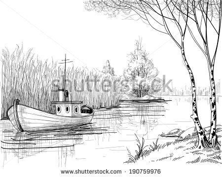 450x360 nature sketch, boat on river or delta drawings that i will do - Delta Drawing