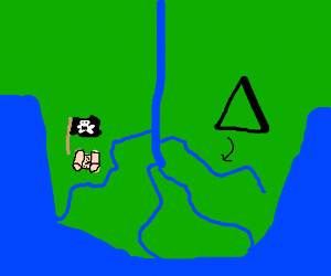 300x250 pirate flag and treasure map on a river delta drawing - Delta Drawing