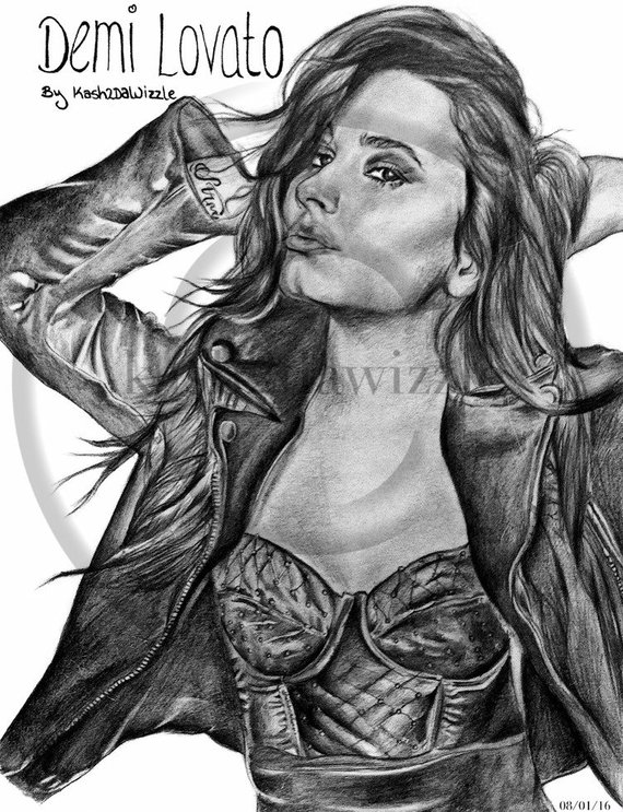 570x743 Demi Lovato Drawing In Black White Pencil Art Music Pop Etsy - Demi Lovato Drawing