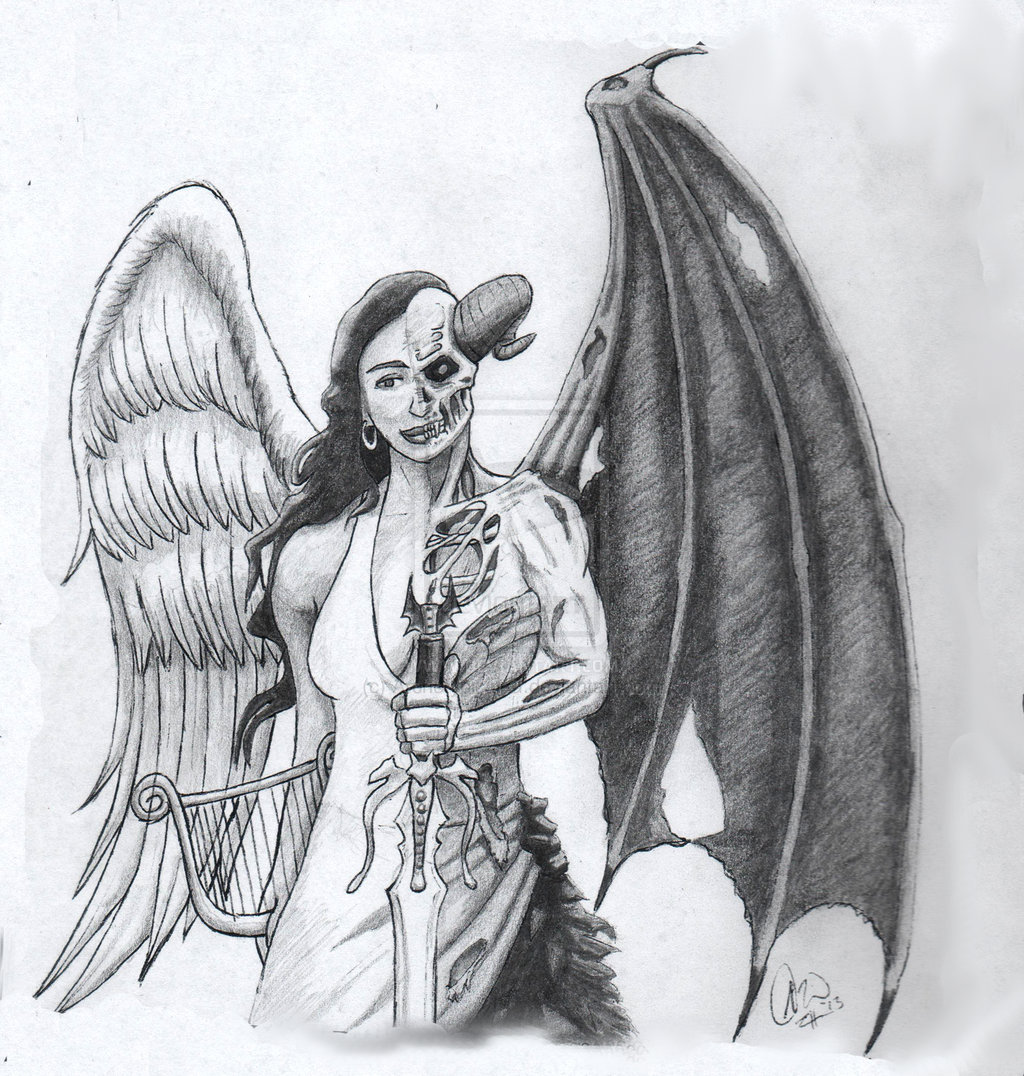 1024x1076 angel and demon tattoos - Demon Angel Drawing
