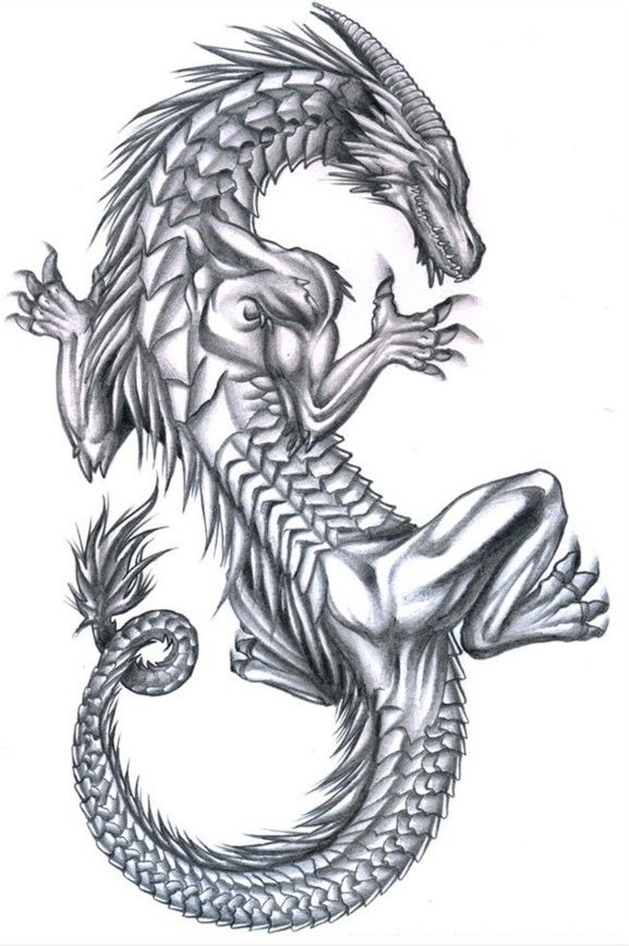 577x868 Grey Ink Smiling Climing Demon Dragon Tattoo Design Drawing - Demon Dragon Drawing