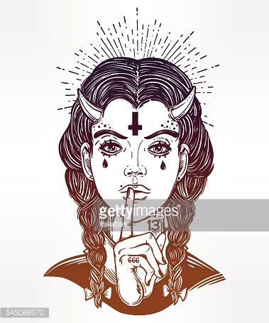 379x455 Hand Drawn Artwork Of Female Demon Premium Clipart - Demon Hand Drawing