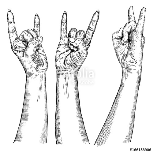 500x500 Male And Female Hand Sign Set Hand Drawn Man And Woman Wrist - Demon Hand Drawing