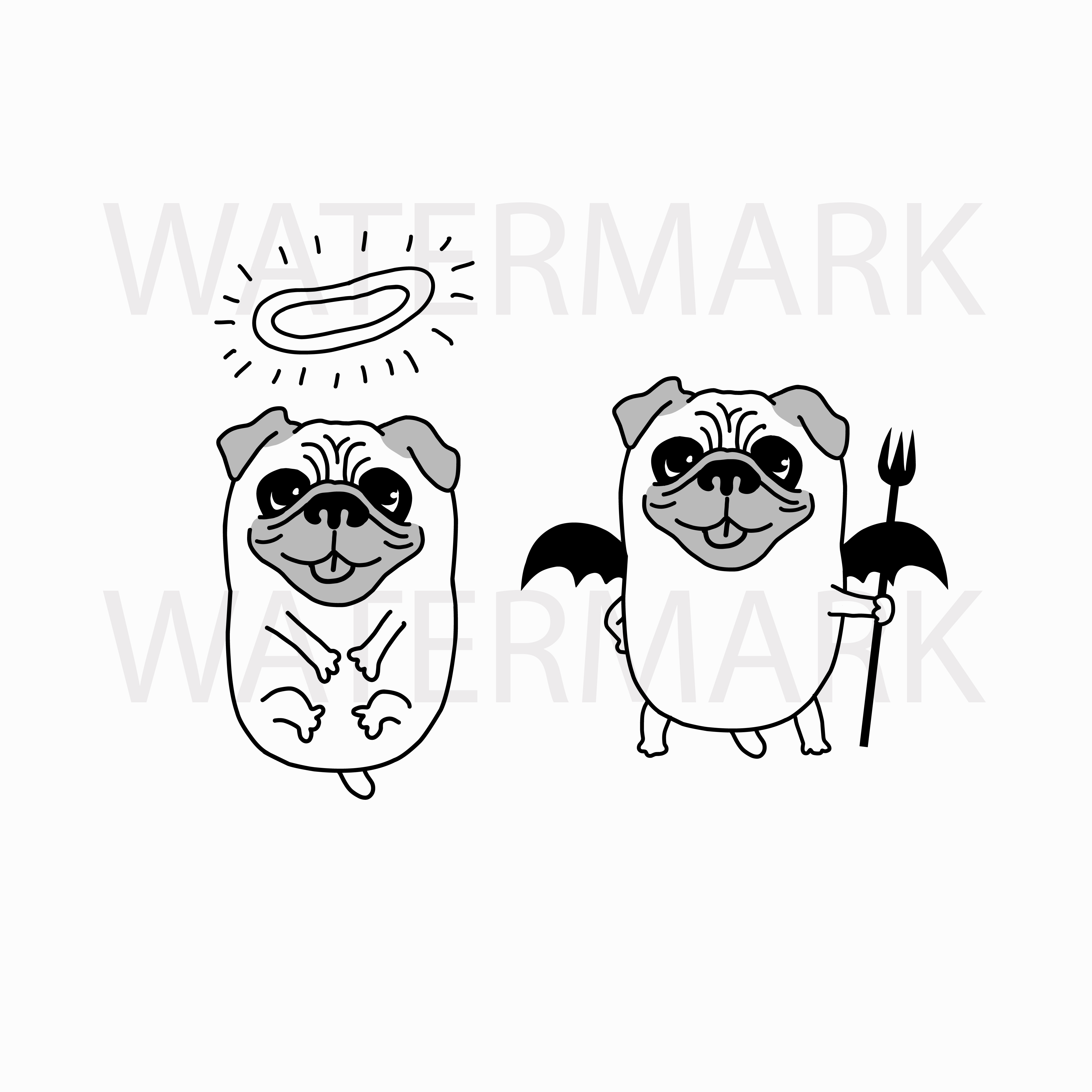 4167x4167 Pug Dog Angel And Demon - Demon Hand Drawing