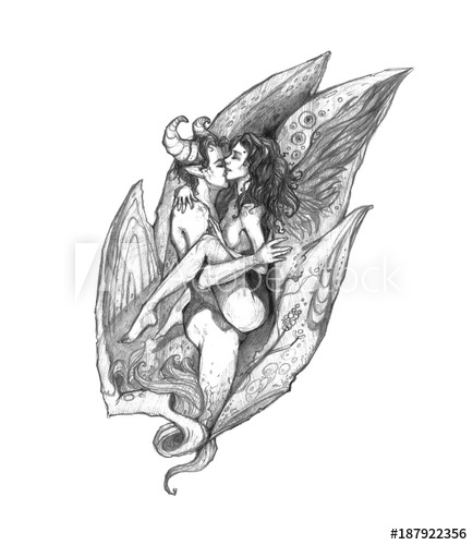 434x500 beautiful demon and the angel in a fit of passion surrealistic - Demon Hand Drawing