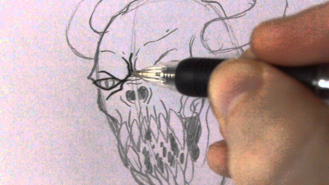 1280x720 draw a demons head step - Demon Head Drawing