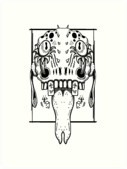 413x549 Alien Demon Head Design Art Prints - Demon Head Drawing