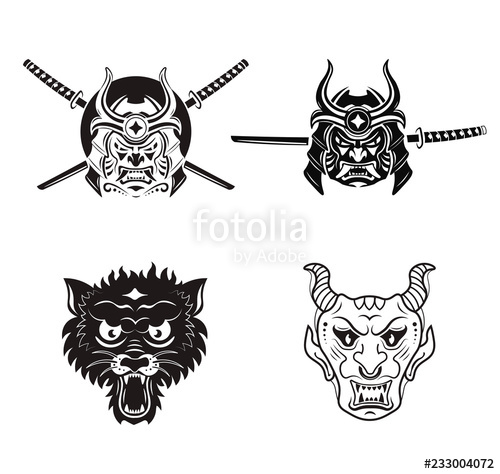 500x474 Samurai Warrior With Katana Sword, Angry Wolf Head And Demon Head - Demon Head Drawing