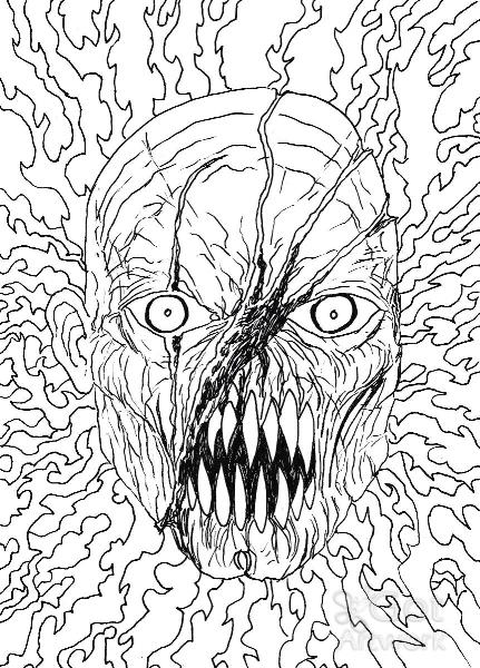 431x600 Black And White Demon Head Artwork Drawing - Demon Head Drawing