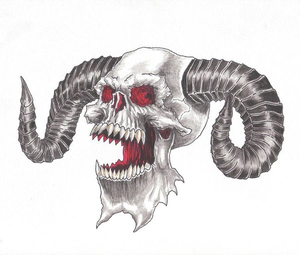 599x510 Demon Skull Poster - Demon Skull Drawing