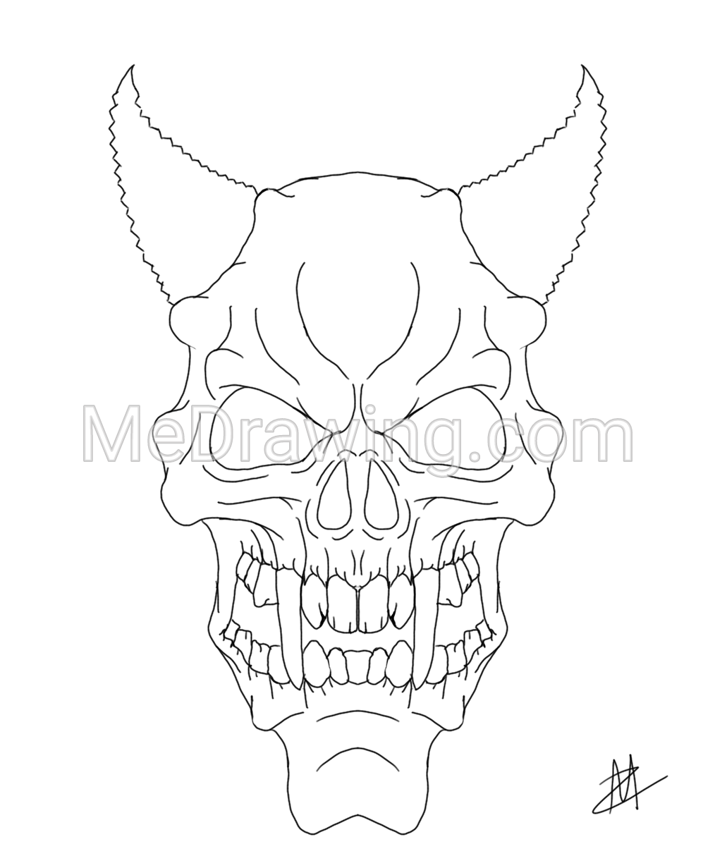 1014x1231 Purple Zombie Demon Skull Ink Drawing - Demon Skull Drawing