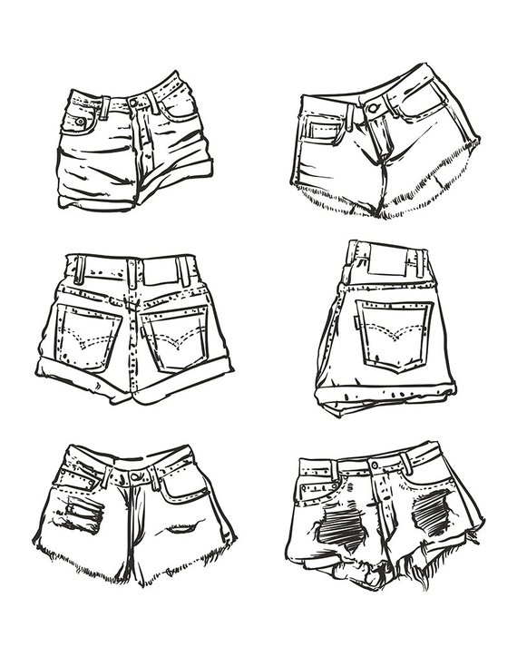 570x713 hand drawn vector lady fashion accessories on a white etsy - Denim Drawing