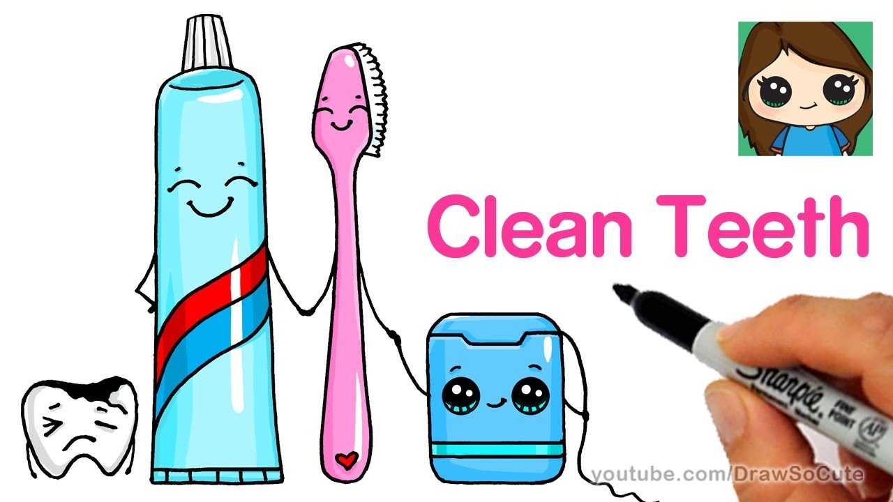 1280x720 how to draw a cute tooth brush, tooth paste and floss easy - Dental Floss Drawing