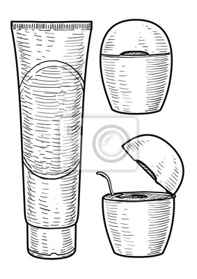 283x400 toothpaste tube, dental floss illustration, drawing, engraving - Dental Floss Drawing