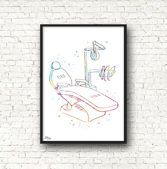 570x577 Dentist Dental Office Chair Medical Art Doctor Doctor Gift Etsy - Dentist Drawing
