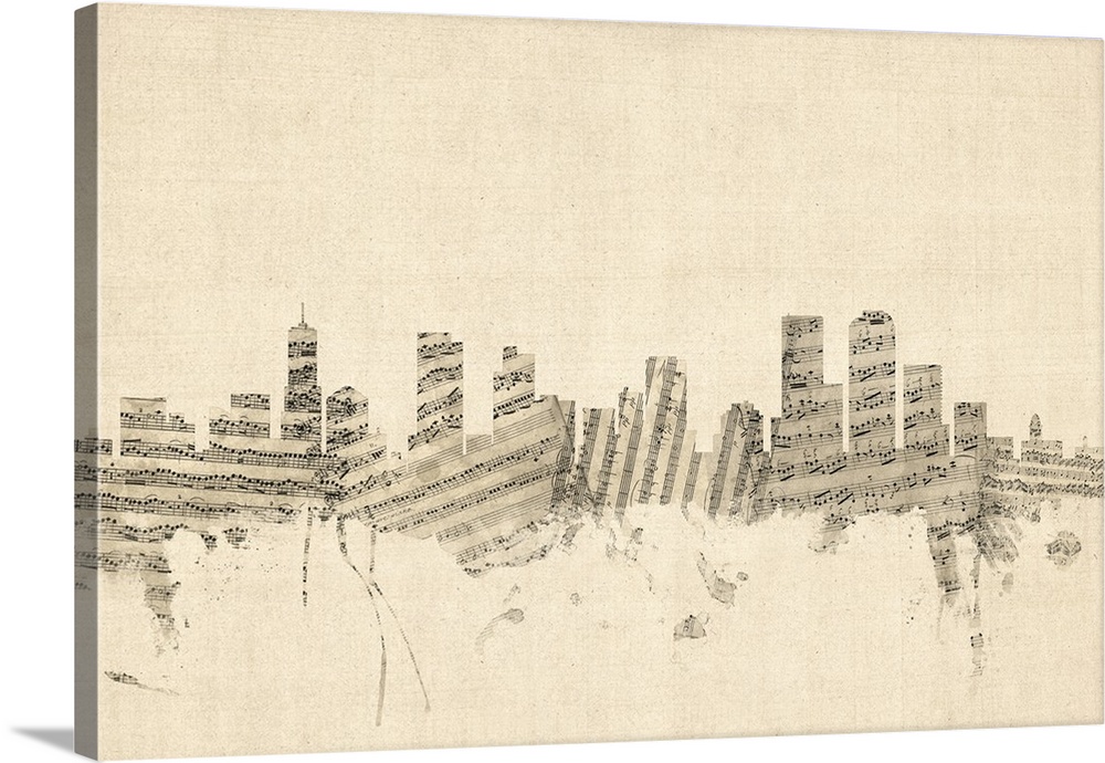 1000x690 denver colorado skyline sheet music cityscape wall art, canvas - Denver Skyline Drawing