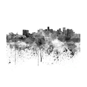 300x300 denver skyline in black watercolor on white background painting - Denver Skyline Drawing