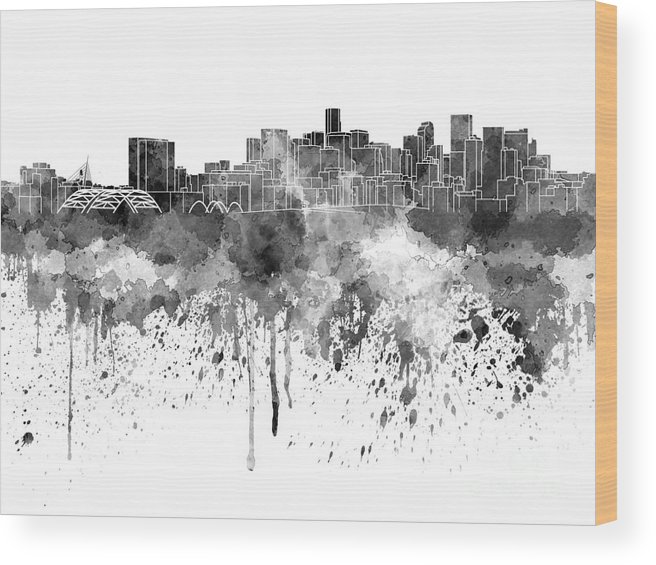 656x565 denver skyline in black watercolor on white background wood print - Denver Skyline Drawing