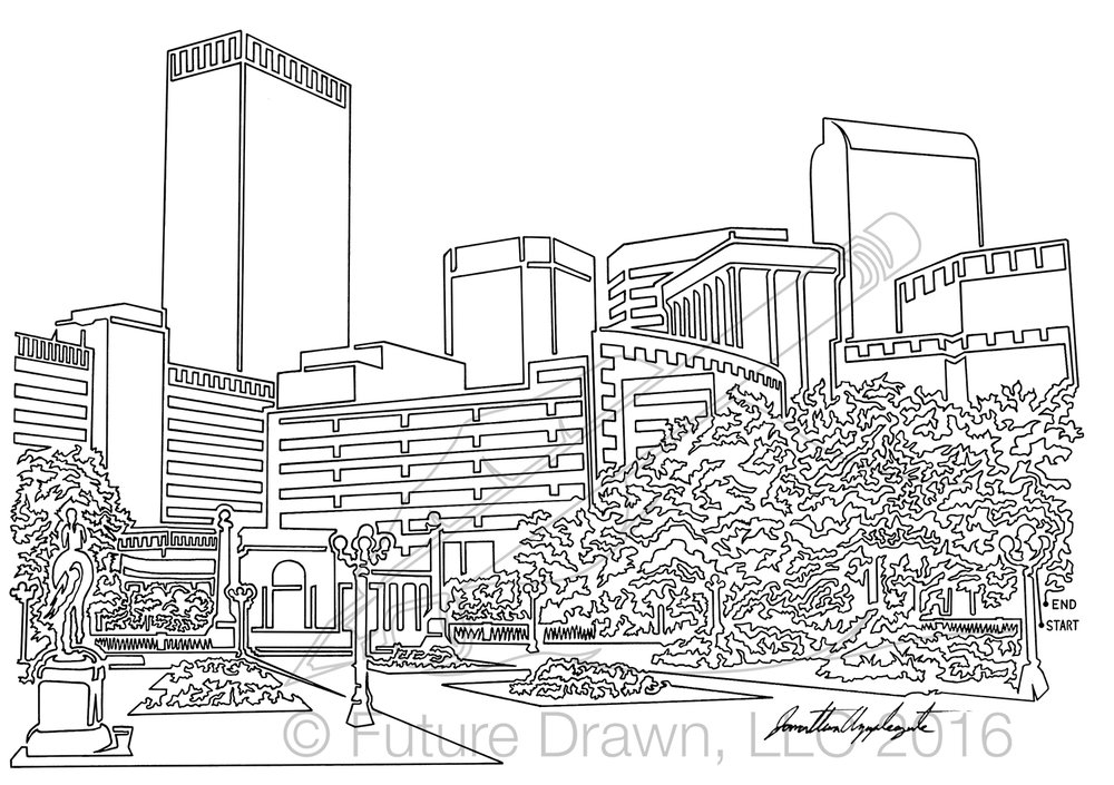 1000x705 denver skyline in oneline from civic center park limited series - Denver Skyline Drawing