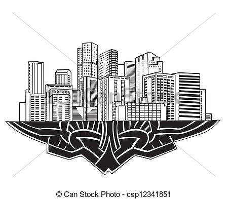 450x393 denver, co skyline black and white vector illustration - Denver Skyline Drawing
