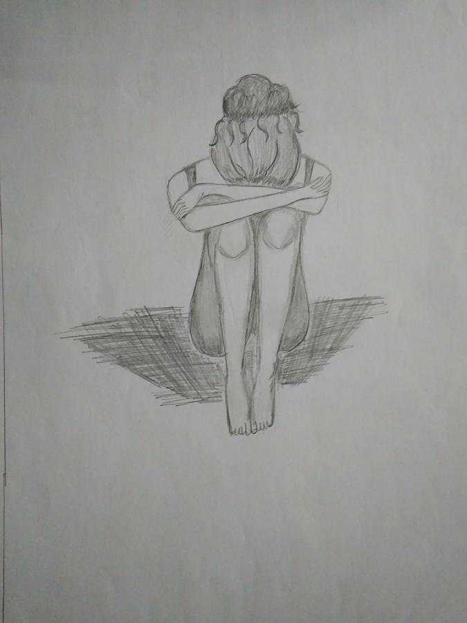 675x900 Sad Girl Drawing - Depressed Girl Drawing