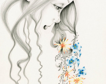 340x270 Sad Girl Drawing Etsy - Depressed Girl Drawing