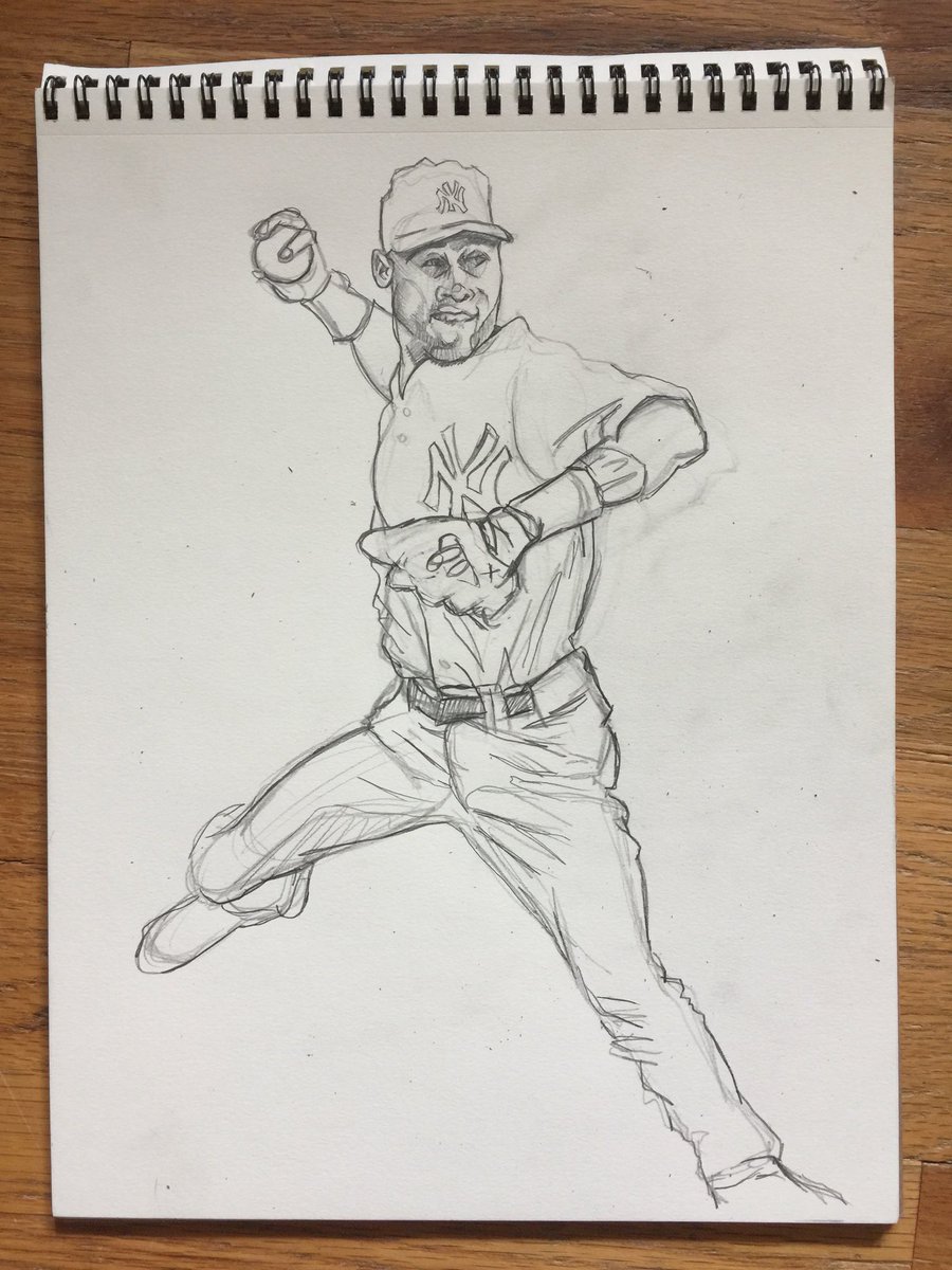 900x1200 Steve Colyer On Twitter Today A Pen Drawing Of Jump Throwing - Derek Jeter Drawing