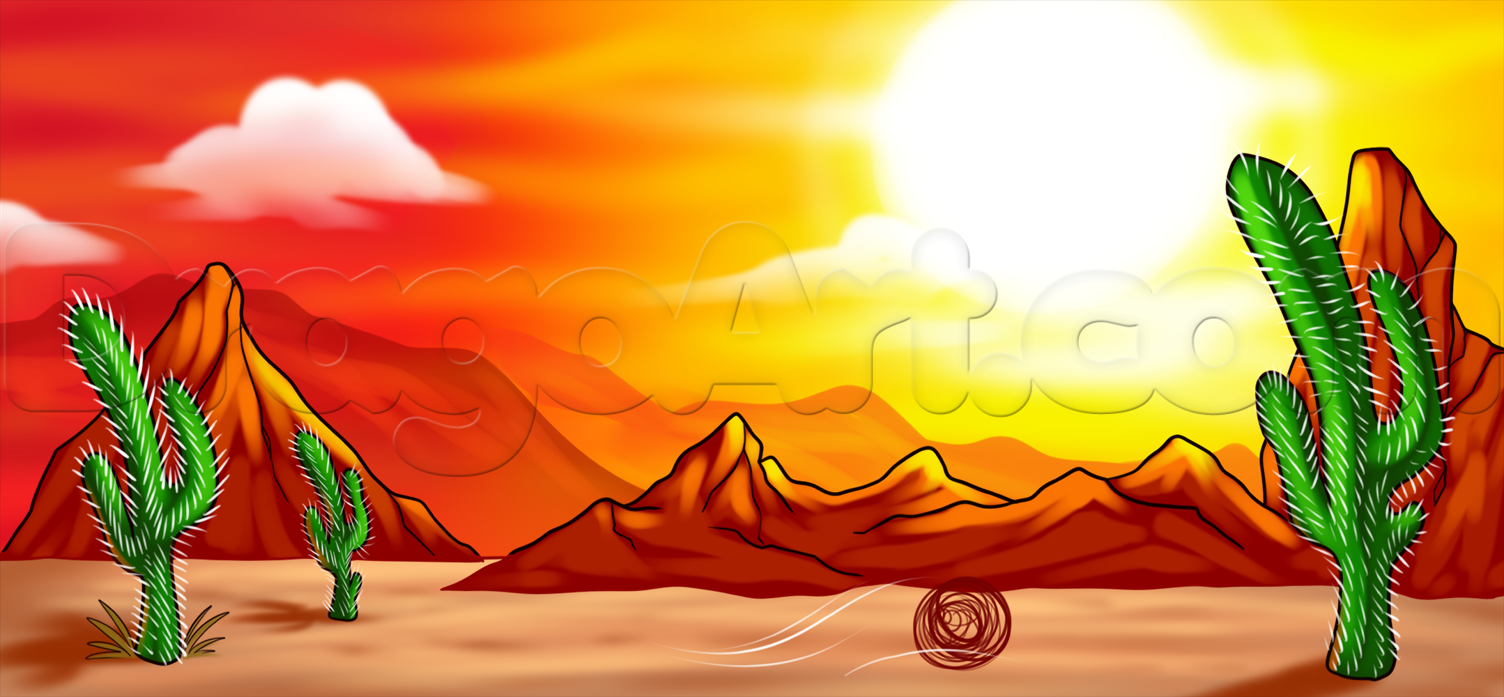 2158x1000 Mexican Desert Drawing, Step - Desert Drawing