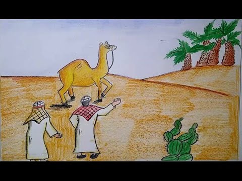 480x360 how to draw a desert scenery with camels step - Desert Drawing For Kids