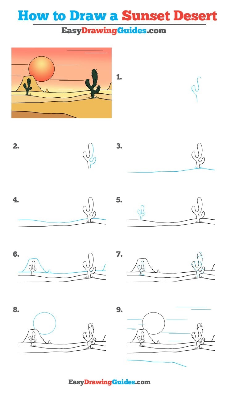 736x1282 How To Draw A Desert - Desert Drawing Pictures