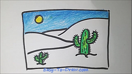 458x258 How To Draw A Cartoon Desert With Cactus For Kids Easy - Desert Drawing Pictures