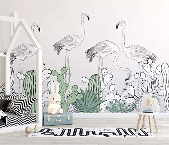 583x500 Murwall Flamingo Wallpaper Drawing Art Wall Mural - Desert Drawing Pictures