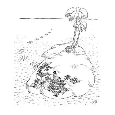 400x400 man stranded on a desert island with boxes of 'time' magazines - Desert Island Drawing