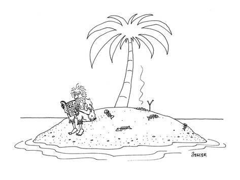 473x355 stranded man reads self magazine on desert island - Desert Island Drawing