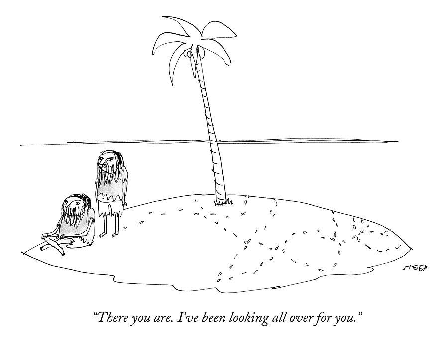 900x697 A Man Finally Finds Another Man On A Small Desert Drawing - Desert Island Drawing