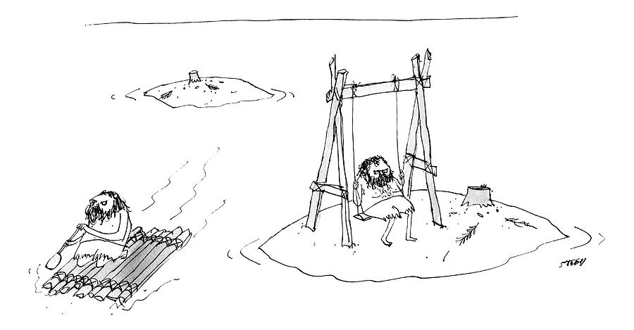 900x469 a man on a raft paddles away from a desert island drawing - Desert Island Drawing