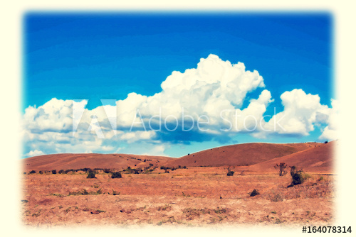 500x334 Desert Landscape Blue Sky With White Clouds Summer Steppe - Desert Landscape Drawing