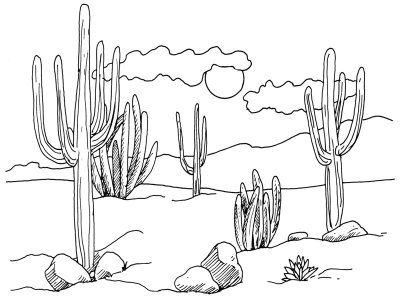 400x299 how to draw desert cacti in steps mylikes drawings, cactus - Desert Landscape Drawing