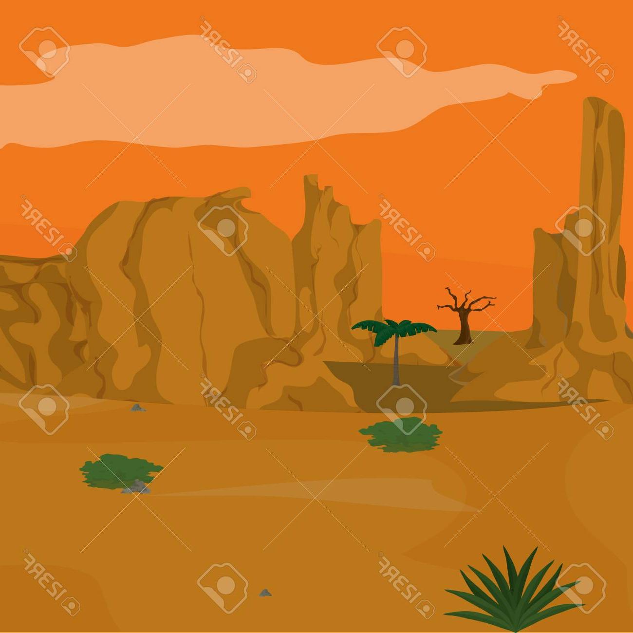 1300x1300 Best Free Desert Landscape Cartoon Icon Vector Illustration - Desert Landscape Drawing