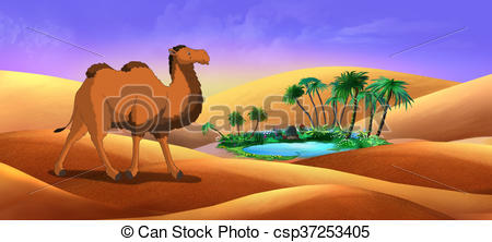 450x222 camel goes through the desert bactrian camel in desert oasis - Desert Oasis Drawing