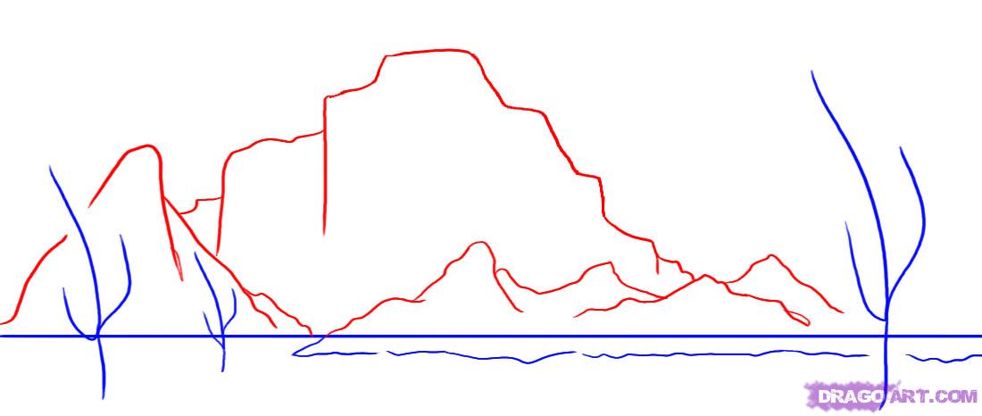 1100x466 Draw A Desert Scene, Step - Desert Scene Drawing