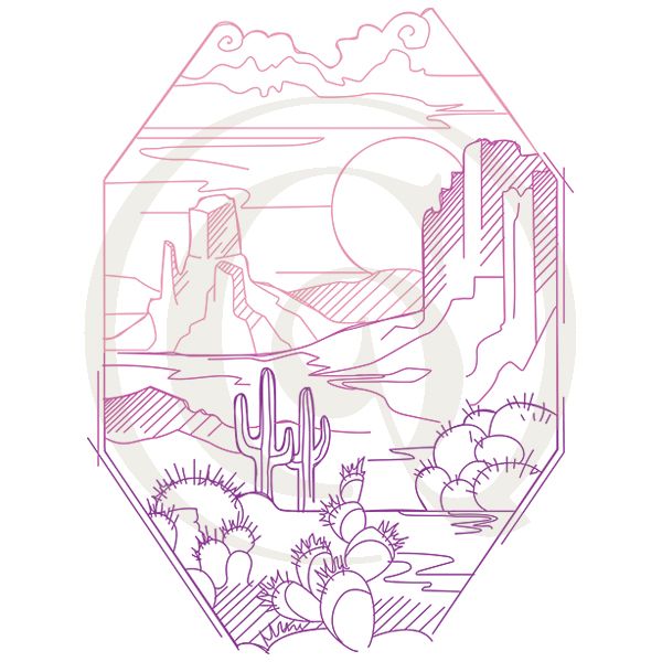 600x600 Hexagon Desert Scene Svgdxf Other Flowers Nature Drawing - Desert Scene Drawing